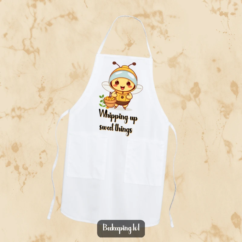 Funny Bee Apron: Adorable beekeeper bee happily collecting nectar, perfect for a cheerful and protected cooking experience.