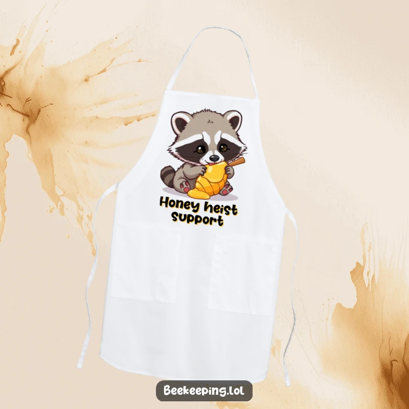 Funny Raccoon Apron showing a mischievous raccoon sneaking honey, perfect for chefs who love a good laugh while cooking.