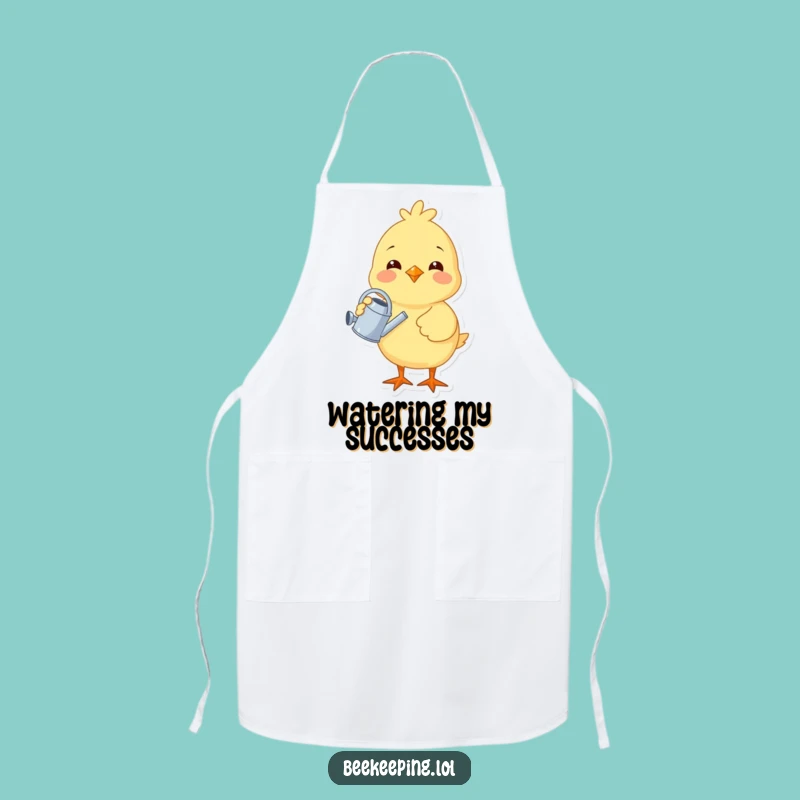 Funny Chick Gardener Apron - Cheerful Bird Watering Plant, Cooking & Baking Fun Gift