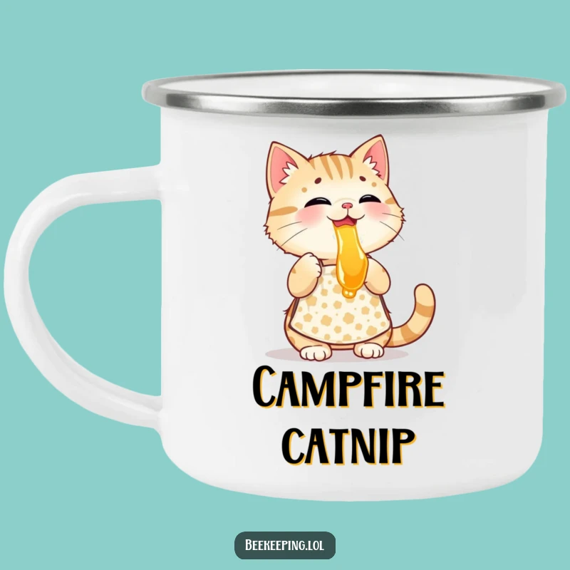 Funny Cat Beekeeper Camping Mug - Enamel Apron Honey Cup, Great Humorous Gift
