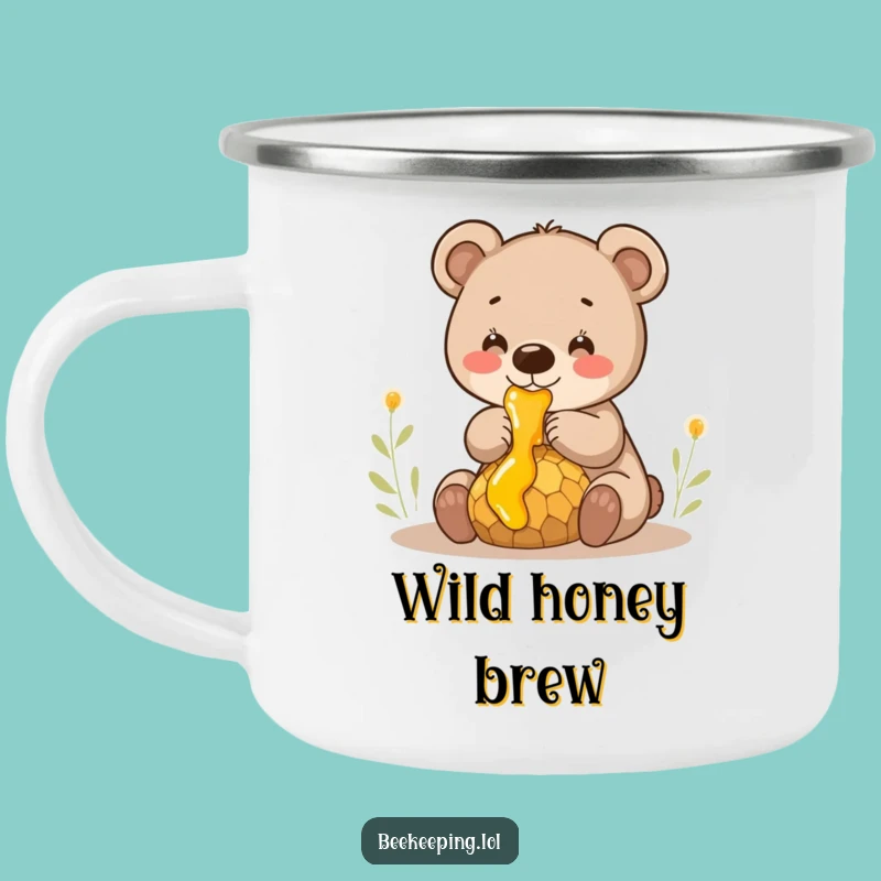 Funny Bear Cub Honey Camping Mug - Enamel Sweet Comb Cup, Great Humorous Gift