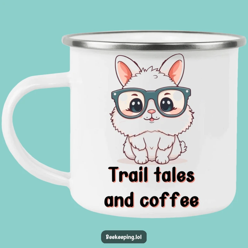 Funny Bunny Bookworm Camping Mug - Fluffy Reader with Glasses, Outdoor Adventure Gift