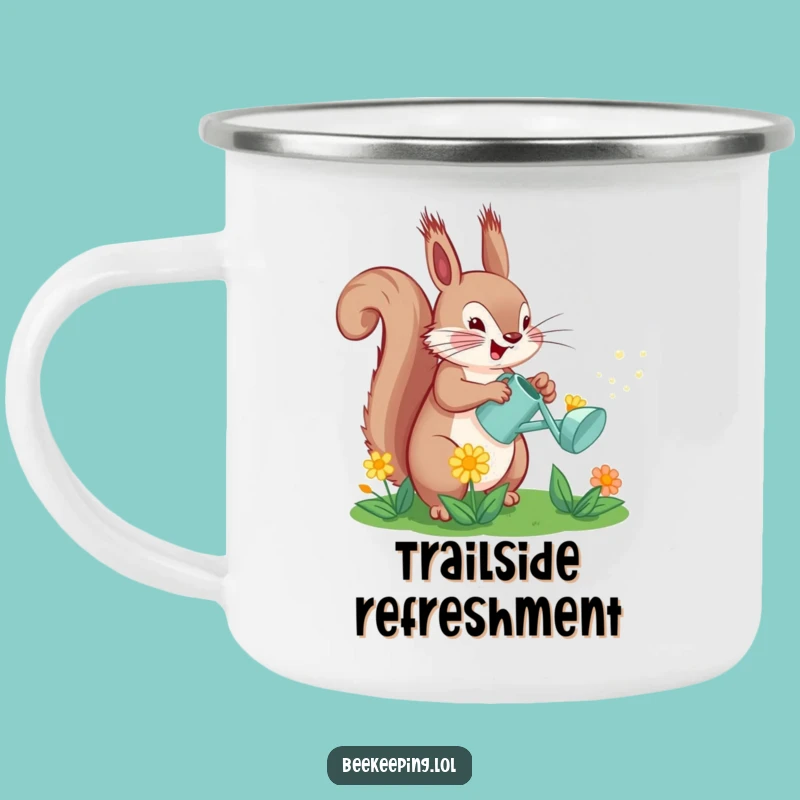 Funny Squirrel Watering Flower Camping Mug: Durable Outdoor Cup for Gardeners