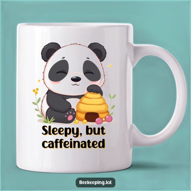 Funny Panda Beehive Mug: Sleepy Cub Comfort for a Hilarious Gift