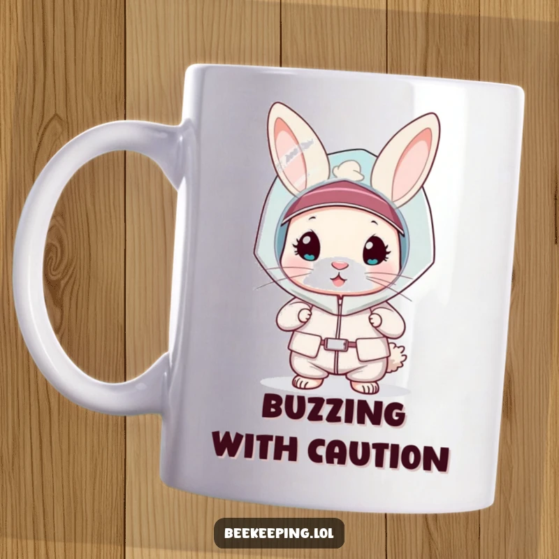 Funny rabbit in a veil and protective suit, acting as a bee scientist, humorous and cute, perfect gift.