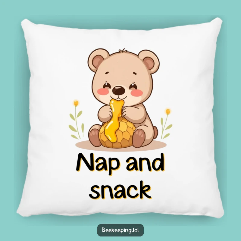 Funny Bear Cub Honey Pillow - Cozy Cub Collecting Sweet Comb Cushion, Sweet Gift