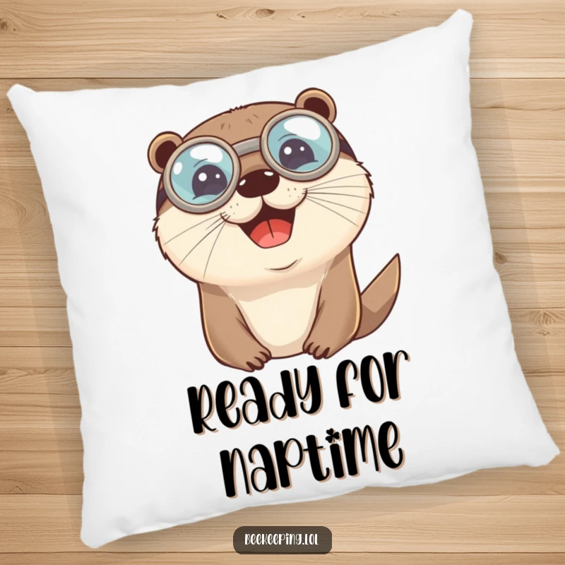 Funny cheerful otter with round protective goggles on a soft pillow, adding humorous charm to any seating.