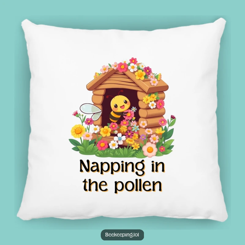 Funny Pillow: Busy Bee Flower Hive - Cozy Decorative Accent Gift