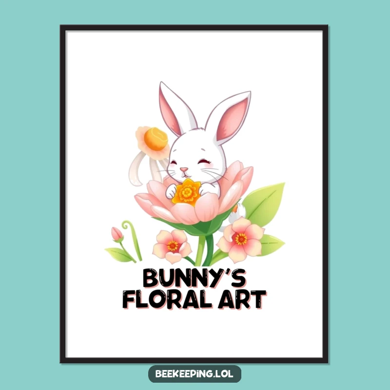 Funny Bunny Flower Digital Art: Whimsical Bunny Print Gift!