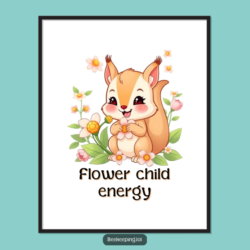 Funny Squirrel Nectar Digital Art: Smiling Squirrel Decor, Charming Funny Gift