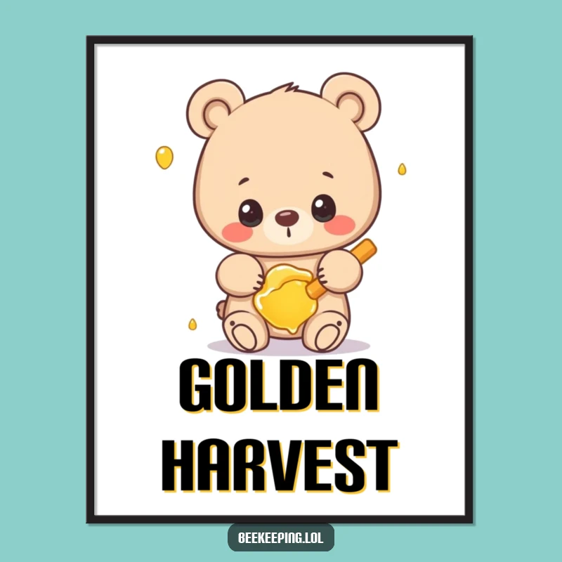 Funny Bear Honey Digital Art - Humorous Printable Decor, Nature Gift