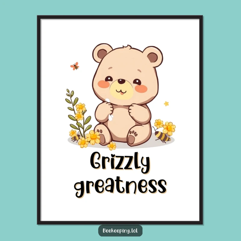 Funny Bear Propolis Digital Art: Beaming Bear Decor, Charming Funny Gift