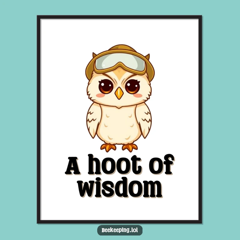 Funny Digital Art Print: Wise Owl Beekeeper - Clever Wall Decor Gift