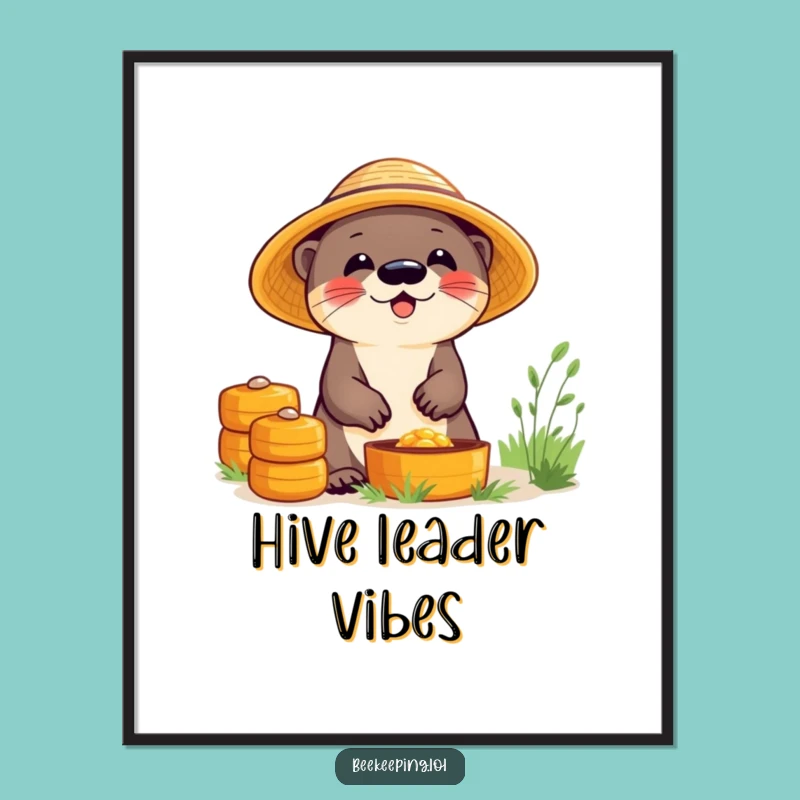 Funny Otter Beekeeper Digital Art: Giggling Otter Wall Decor, Charming Funny Gift