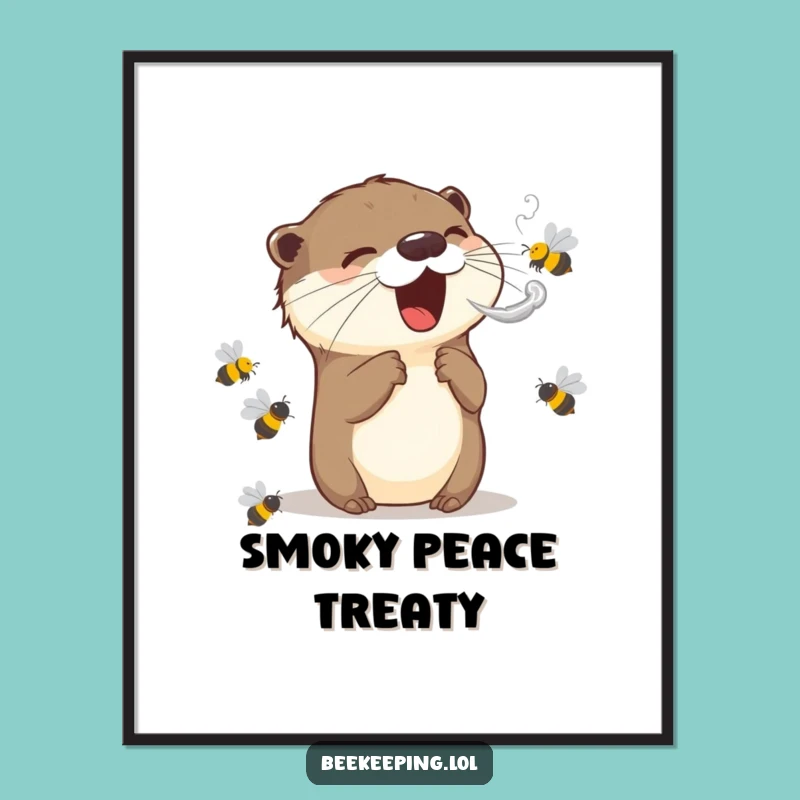 Funny Otter Digital Art: Smokes Bees Calmly, Whimsical Wall Art Download