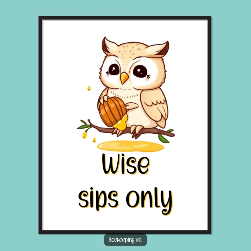 Funny Owl Honey Collector Digital Art: Wise Bird's Sweetness - Instant Download Gift!
