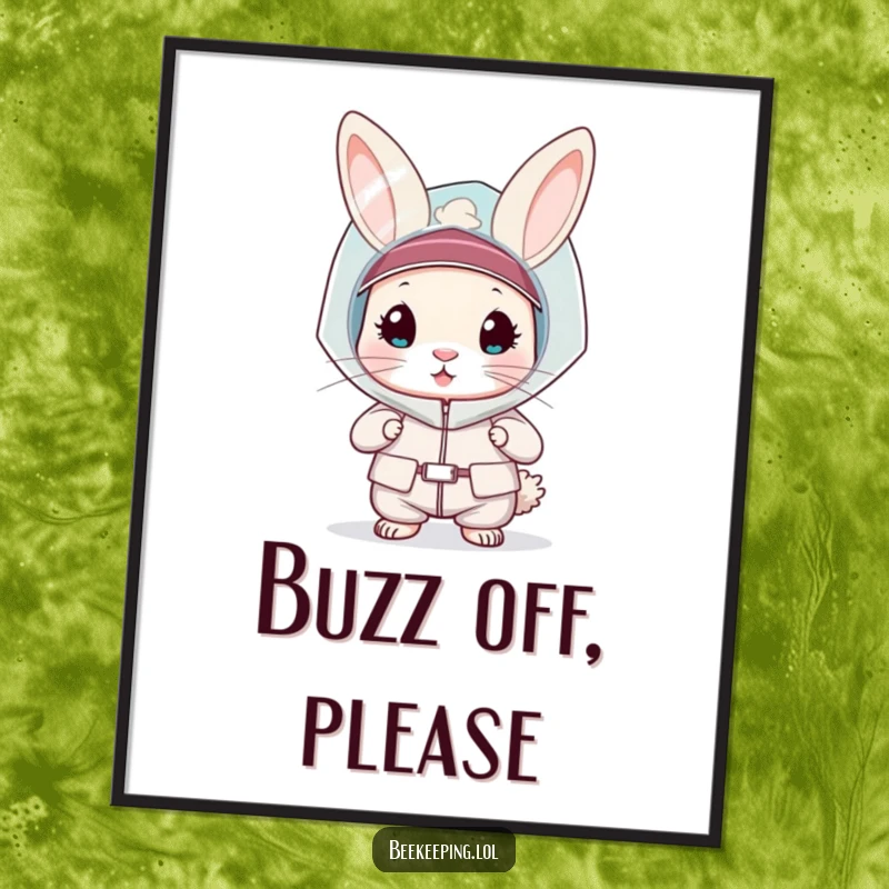 Funny rabbit in a bee veil and protective suit digital art print, cute and dedicated, instant download gift.