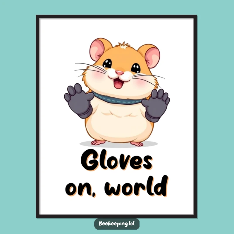 Funny Hamster Work Digital Art - Tiny Gloves Print - Humorous Office Decor