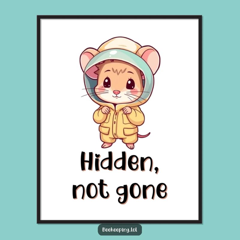 Funny Mouse Beekeeping Digital Art: Adorable Shy Rodent Print, Hilarious Wall Decor