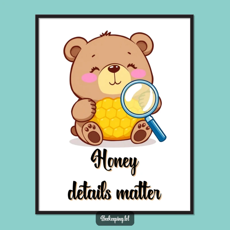 Funny Bear Inspects Honeycomb Digital Art: Instant Humor for Your Walls