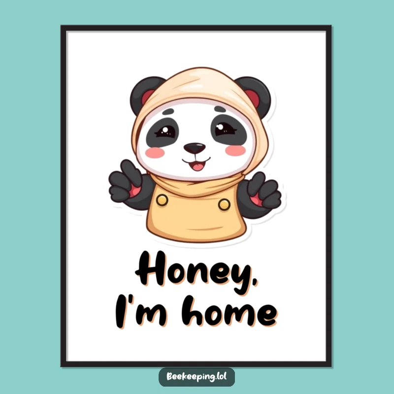 Funny Panda Beekeeper Digital Art: Adorable Bear Print for Walls
