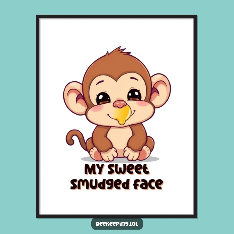 Funny Monkey Honey Nose Digital Art: Silly Primate Print, Hilarious Decor