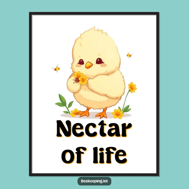 Funny Chick Nectar Digital Art - Sweet Helper Print - Humorous Nature Decor