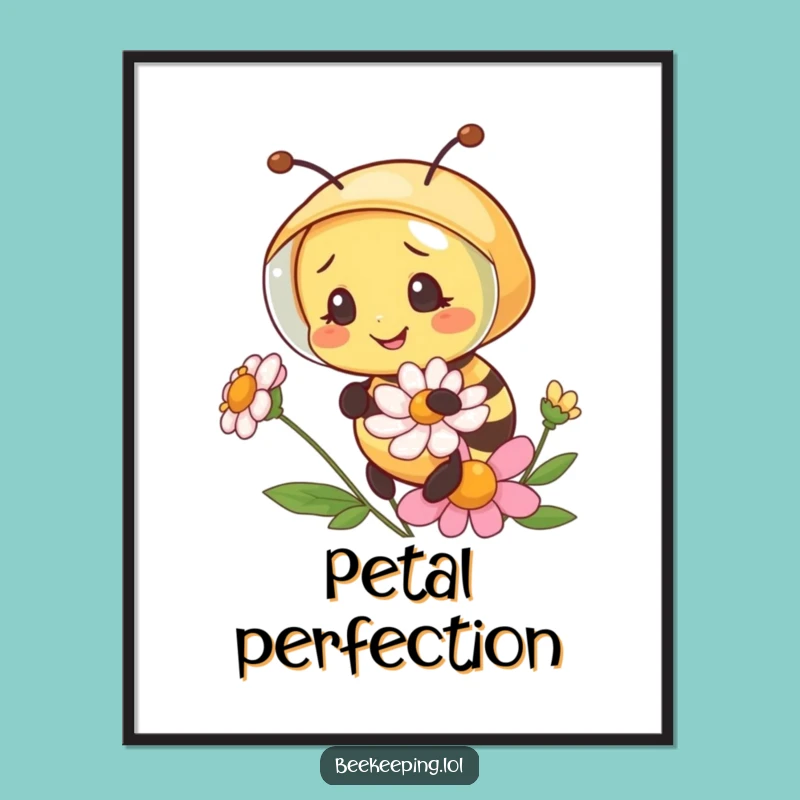 Funny Bee Beekeeper Veil Digital Art - Charming Flower Examine Print, Instant Humorous Gift