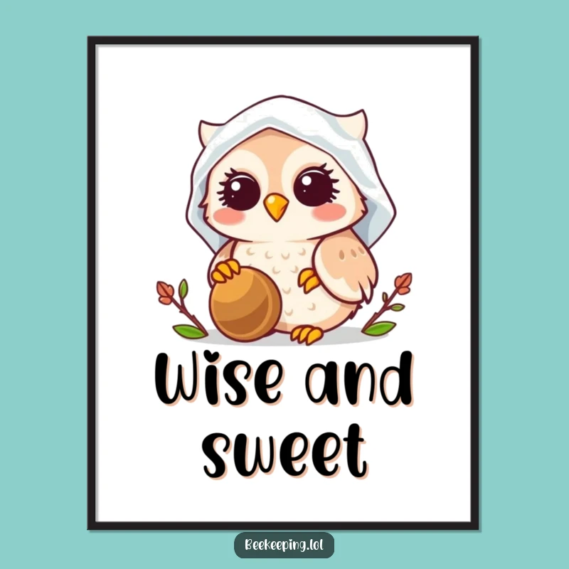Funny Owl Beekeeper Digital Art Print: Instant Download Smiling Owl in Veil, Whimsical Decor