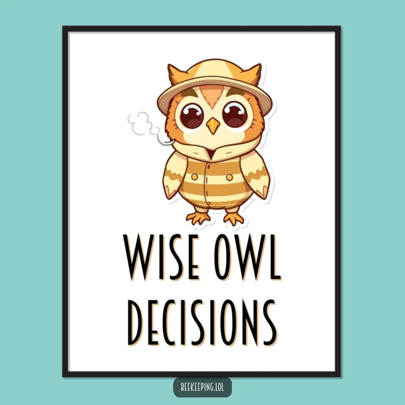 Funny Owl Beekeeper Digital Art - Whimsical Smoke Puffer Print, Instant Humorous Gift