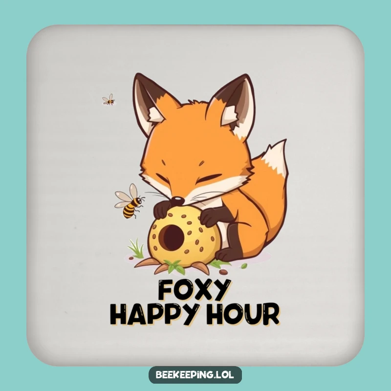 Funny Fox Beekeeper Coaster - Determined Hive Art Drink Set, Perfect Humorous Gift