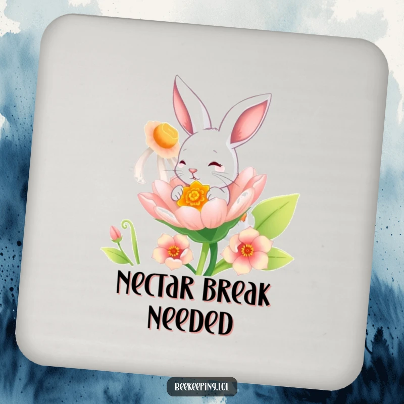 Funny Bunny Coaster: A playful bunny happily sipping nectar from a giant, colorful flower.