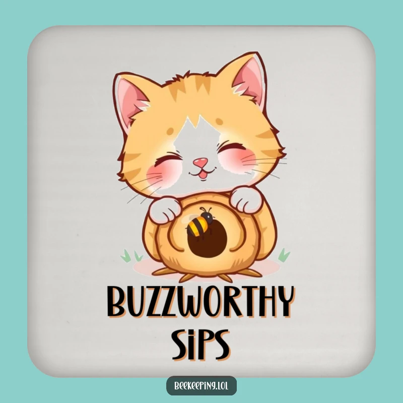 Funny Cat Coaster: Protects Surfaces with Beehive Charm