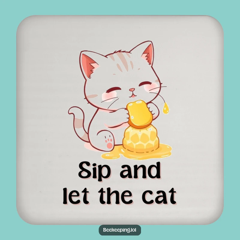 Funny Cat Honey Comb Coaster Set: Humorous Feline Table Protection Gift