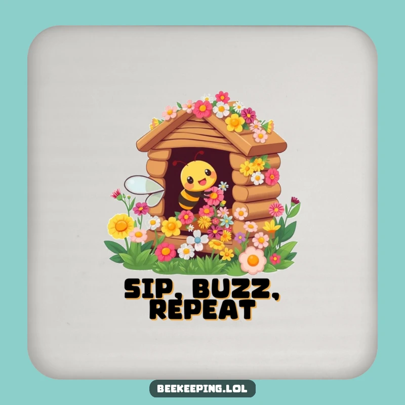 Funny Drink Coaster: Busy Bee Flower Hive - Protect Furniture Gift