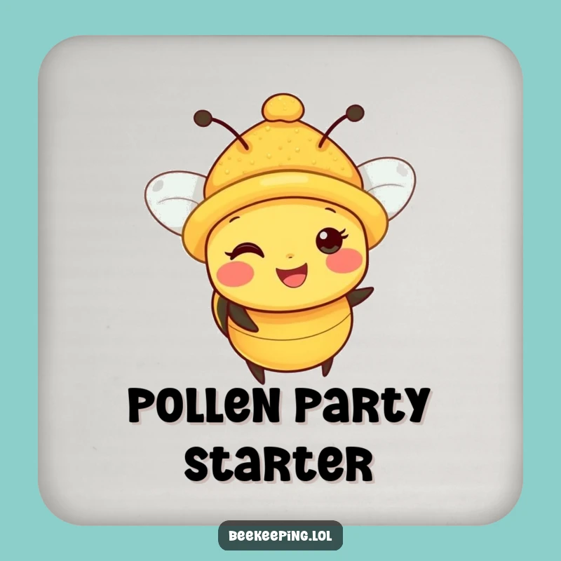 Funny Bee Pollen Hat Coaster: Protect Surfaces with a Happy Bee Gift!