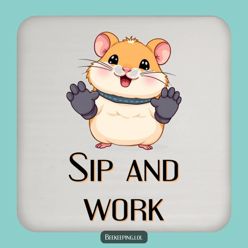 Funny Hamster Work Drink Coaster - Tiny Glove Protection - Decor Gift