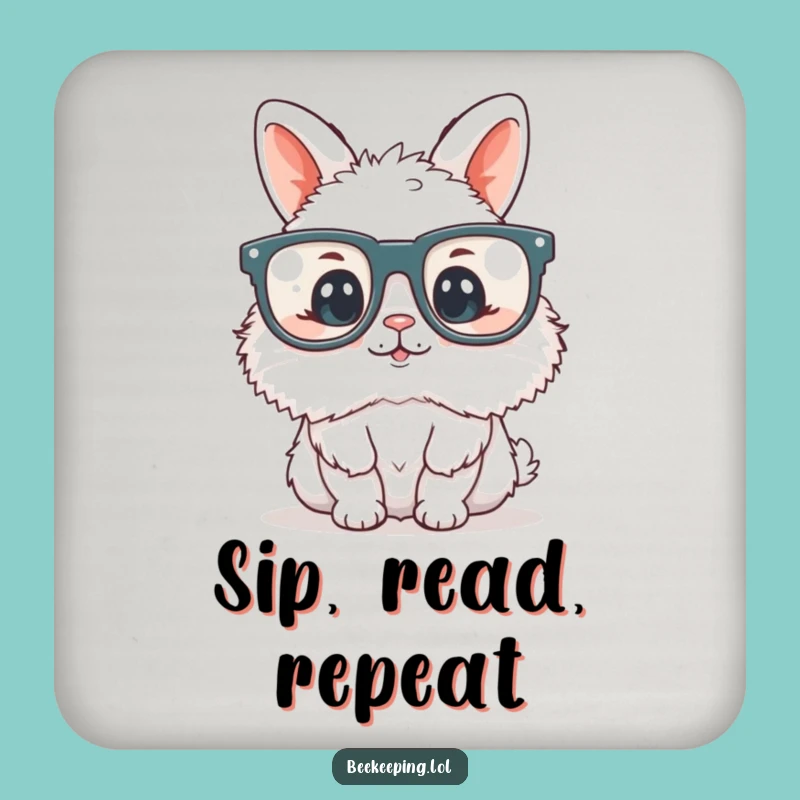Funny Bunny Bookworm Coaster Set - Fluffy Reader with Glasses, Protect Surfaces