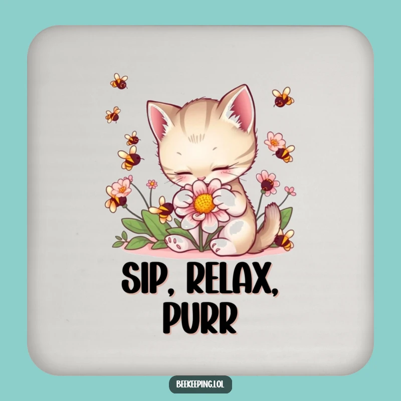 Funny Kitten Petting Flower Coaster: Cute Cat Drink Protector for Tables