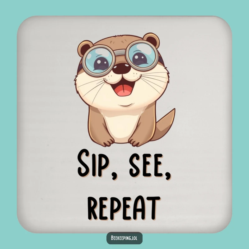 Funny Otter Goggles Coaster Set: Cheerful Aquatic Protection, Hilarious Table Decor