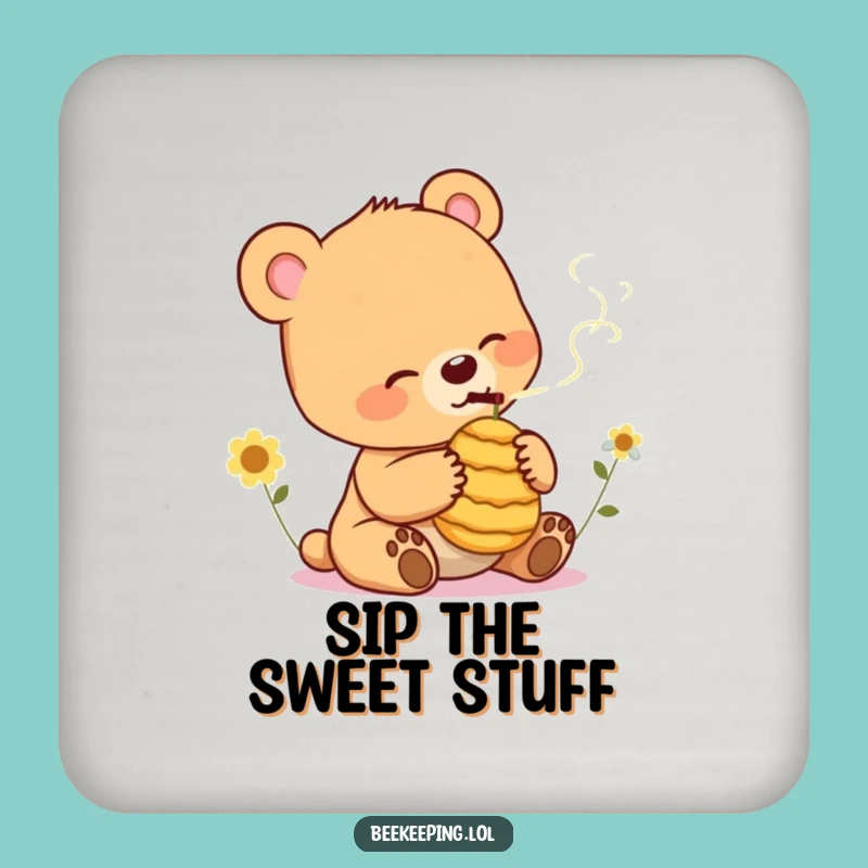 Funny Bear Cub Smoking Beehive Coasters: Protect Your Surfaces with Style, A Quirky Funny Gift!
