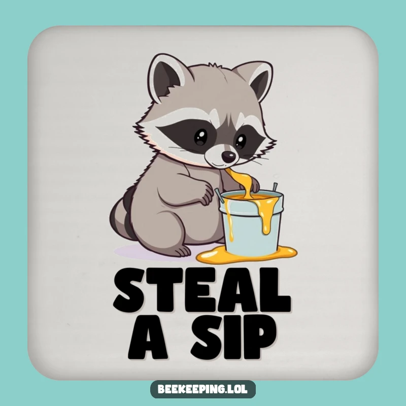 Funny Raccoon Honey Drink Coasters: Set of 4 Determined Raccoons, Perfect Table Protection