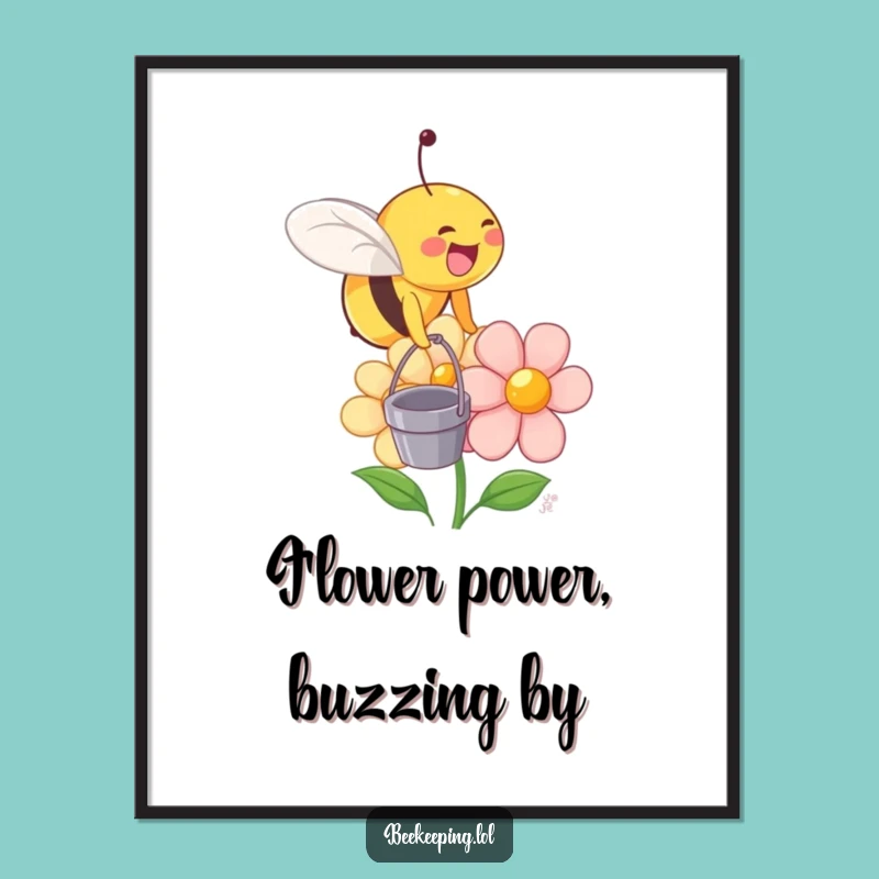 Funny Bee Flower Poster: Joyful Insect Art Print Gift for Whimsical Decor