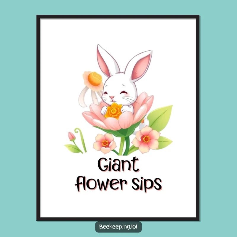 Funny Bunny Flower Poster: Playful Bunny Art Gift!