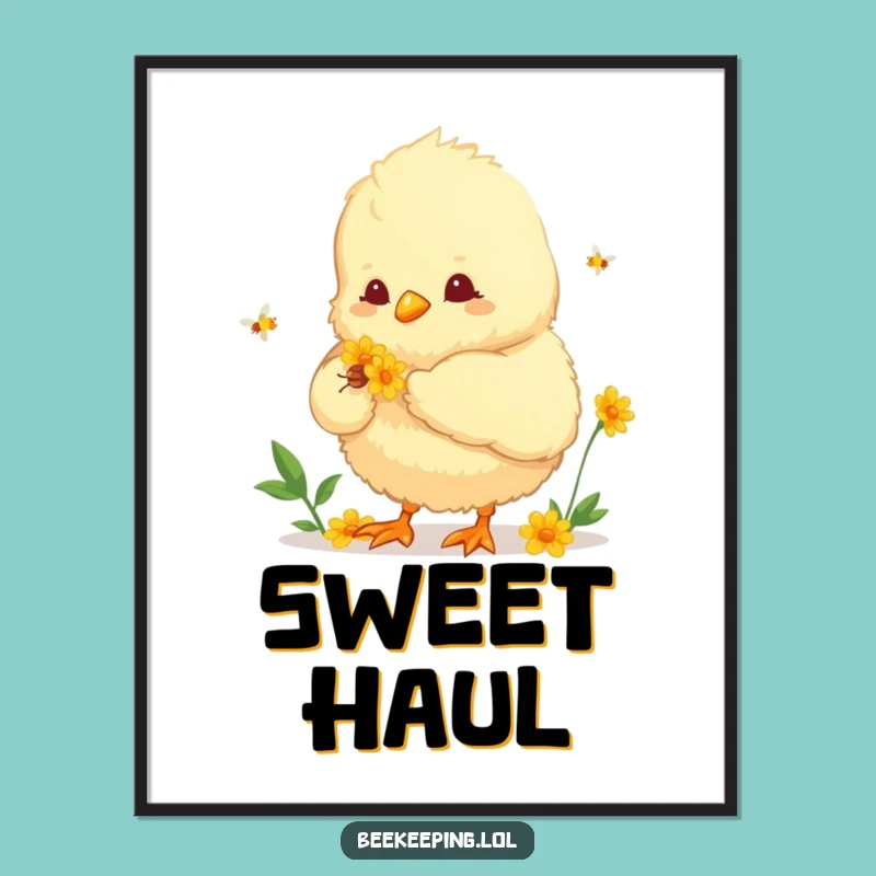 Funny Chick Nectar Poster - Tiny Helper Art - Humorous Nature Decor Gift
