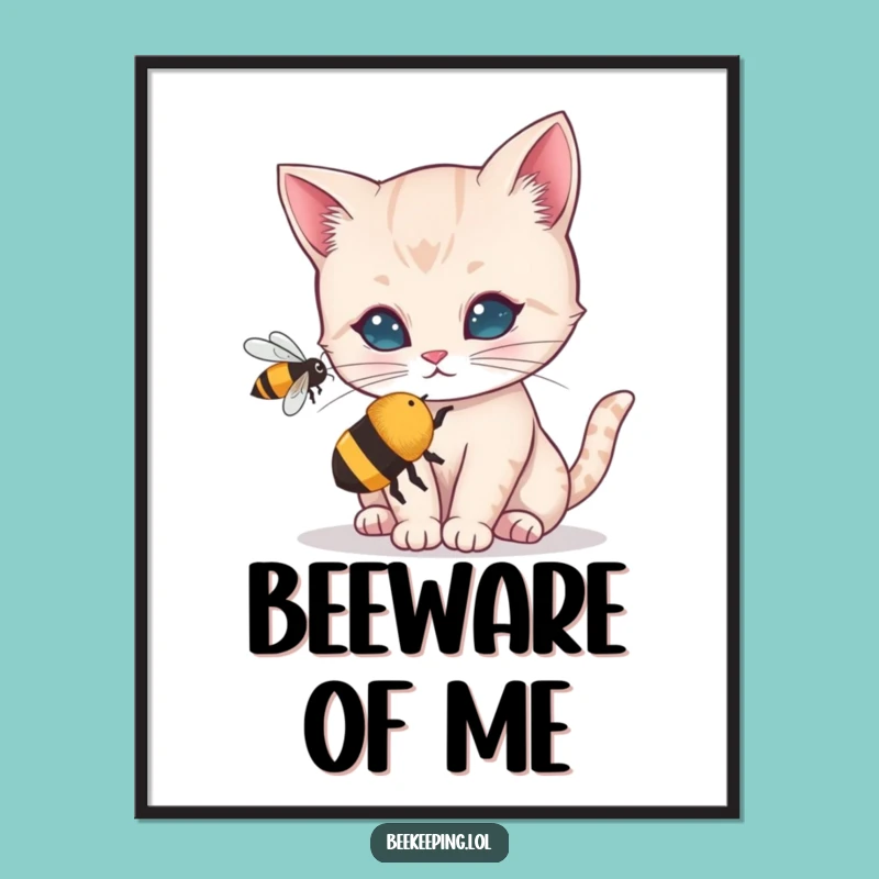 Funny Curious Cat Poster - Bee Watching Art - Humorous Wall Decor Gift