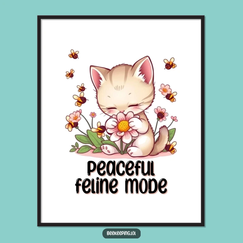 Funny Kitten Petting Flower Poster: Adorable Wall Art for Cat Lovers