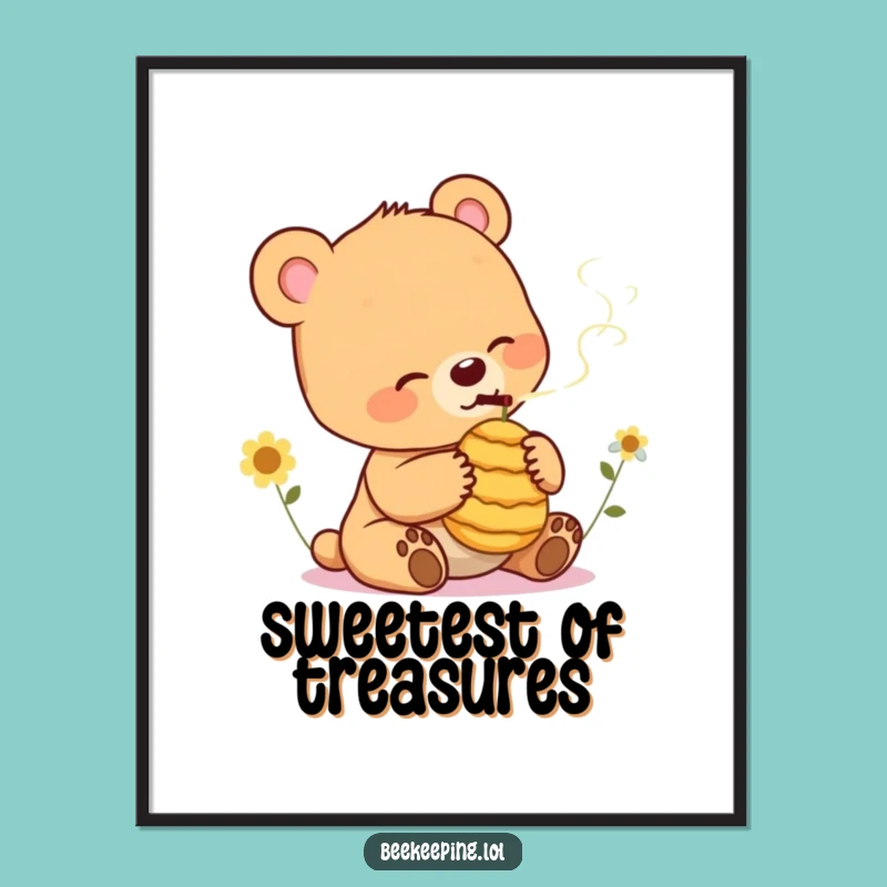Funny Bear Cub Smoking Beehive Poster: Add Quirky Charm to Your Walls, A Unique Funny Gift!