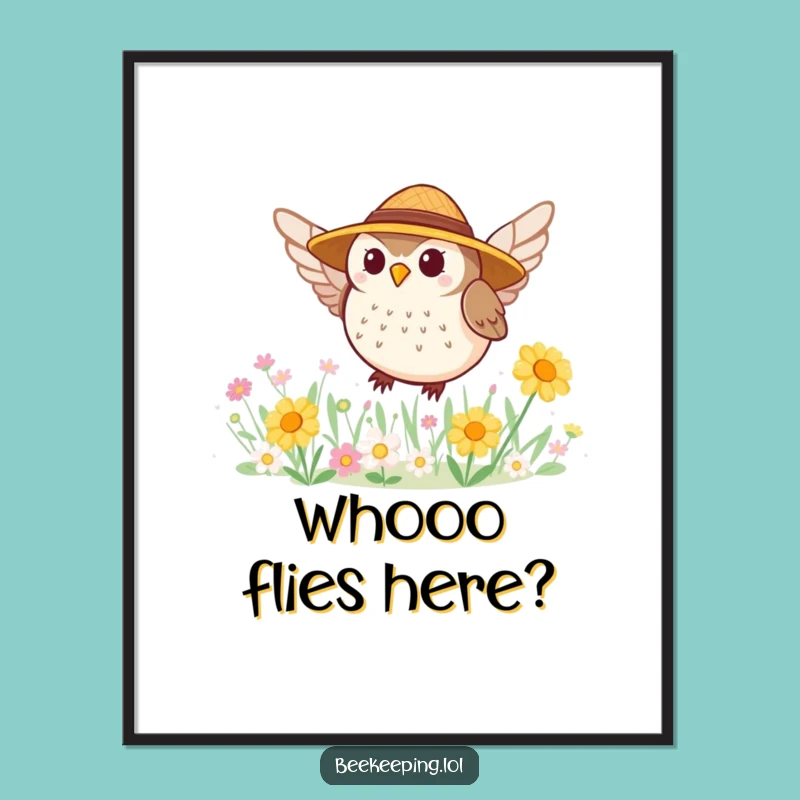 Funny Owl Gardener Poster: Whimsical Round Owl Art for Humorous Walls