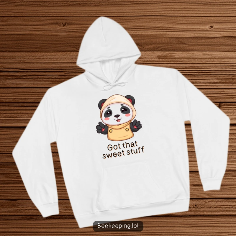 Funny Panda Beekeeper Hoodie: A smiling panda wearing a beekeeper veil, offering a friendly and humorous look.